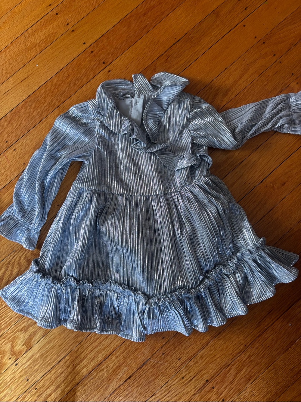 Janie and Jack Shimmery silver Ruffle-Trim Dress